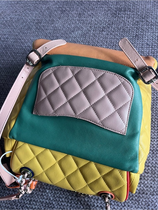 CHANEL Yellow Quilted Leather Backpack with Multicolor Trim and Chain Straps main image 7